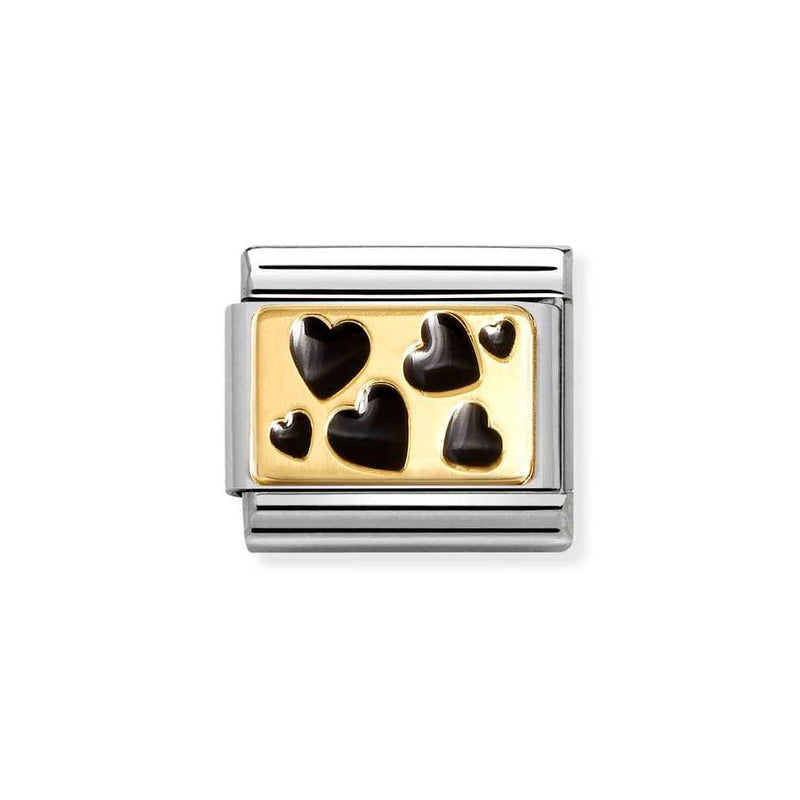 Nomination Classic Link Black Scattered Hearts Charm in Gold