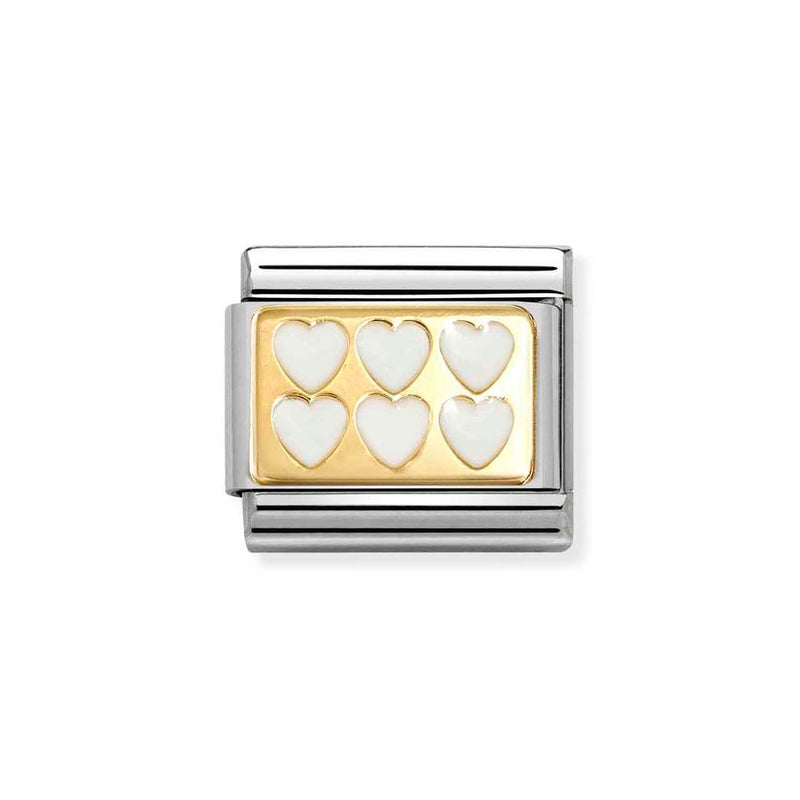 Nomination Classic Link White Line Hearts Charm in Gold