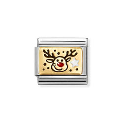 Nomination Classic Link Red Nose Reindeer Charm in Gold