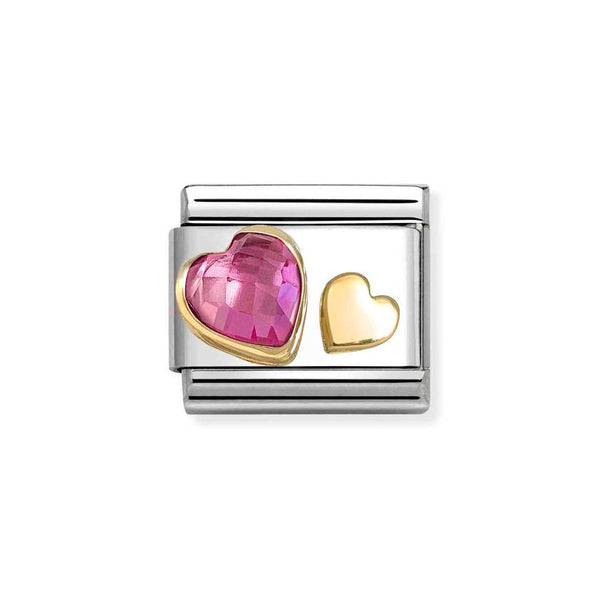 Nomination Classic Link Dark Pink CZ and Gold Heart Charm in Gold