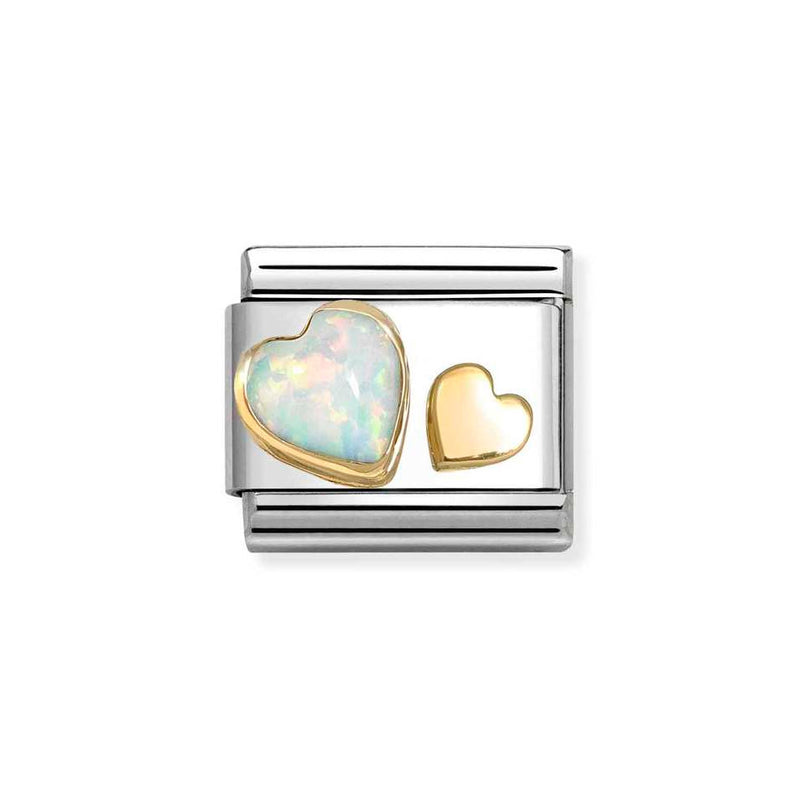 Nomination Classic Link October Opal Hearts Charm in Yellow Gold