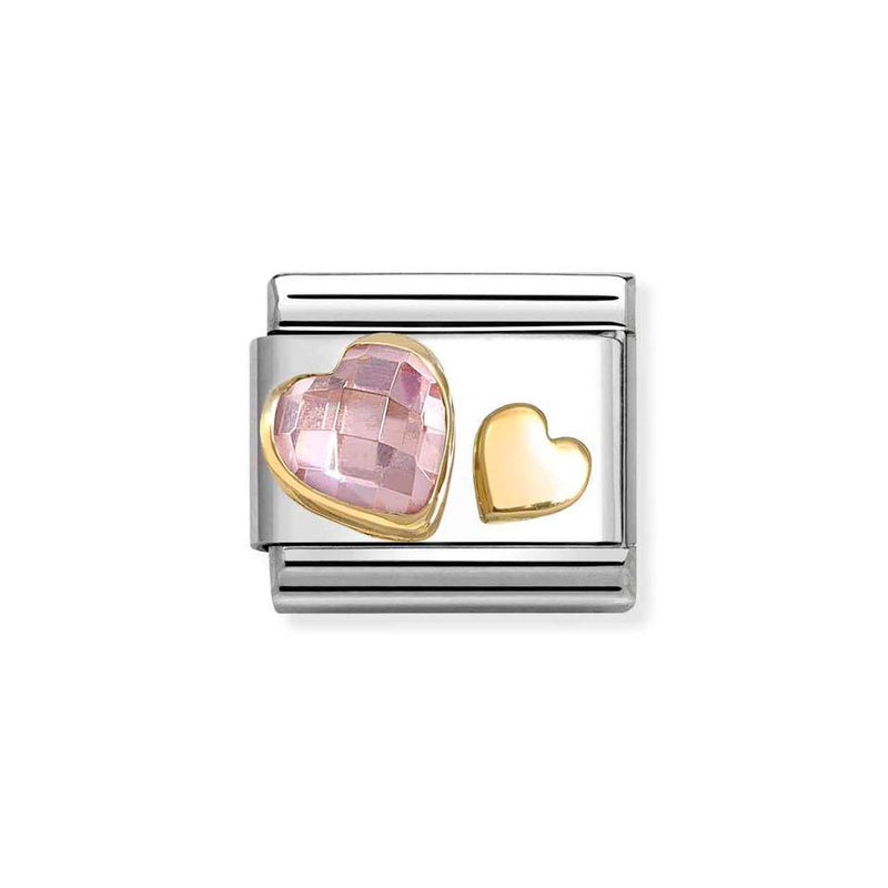 Nomination Classic Link Pink CZ and Gold Heart Charm in Gold