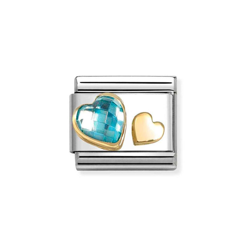 Nomination Classic Link Light Blue CZ and Gold Heart Charm in Gold