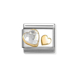 Nomination Classic Link White Faceted CZ and Gold Heart Charm in Gold