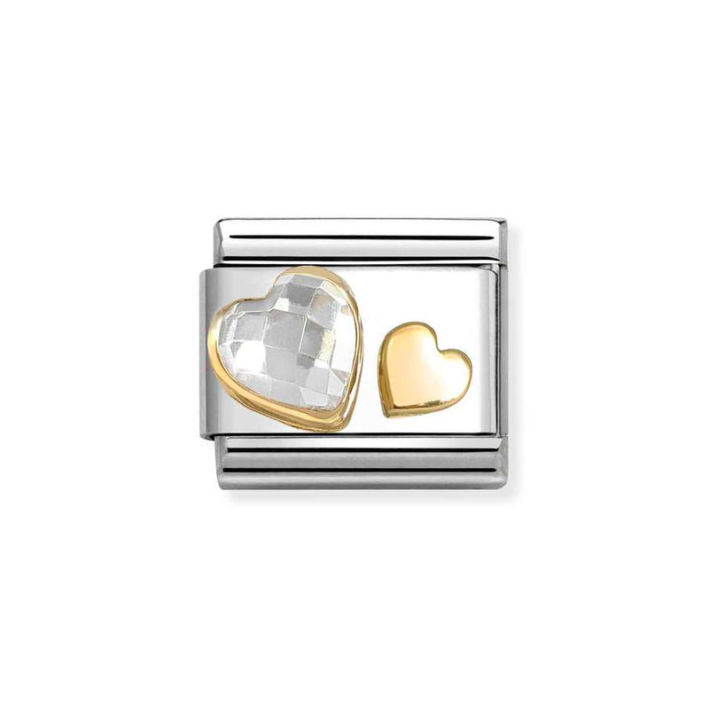 Nomination Classic Link White Faceted CZ and Gold Heart Charm in Gold