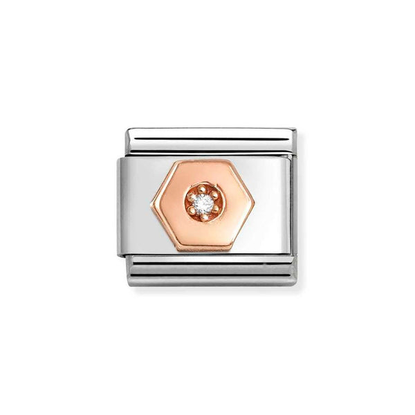 Nomination Classic Link Hexagon with White CZ Charm in Rose Gold