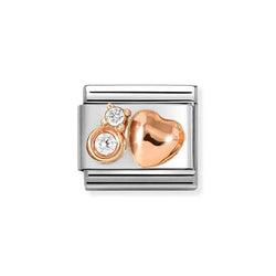 Nomination Classic Link Rounded Heart with White CZ Charm in Rose Gold