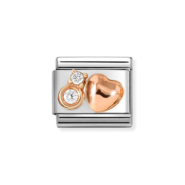 Nomination Classic Link Rounded Heart with White CZ Charm in Rose Gold