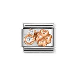 Nomination Classic Link Four Leaf Clover with White CZ Charm in Rose Gold