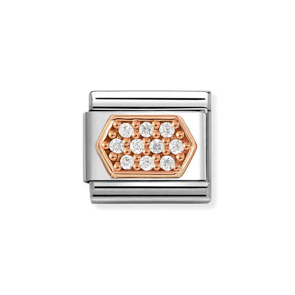 Nomination Classic Link Pave Hexagon White CZ Charm in Rose Gold