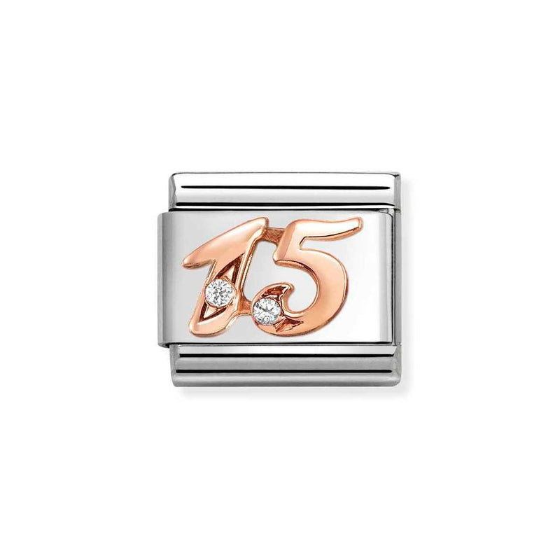 Nomination Classic Link Number 15 Charm in Rose Gold with Cubic Zirconia