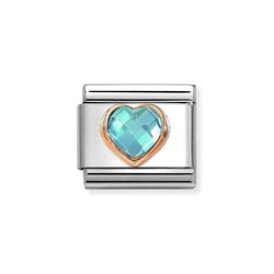 Nomination Classic Link Heart Cut Light Blue CZ Charm in Rose Gold