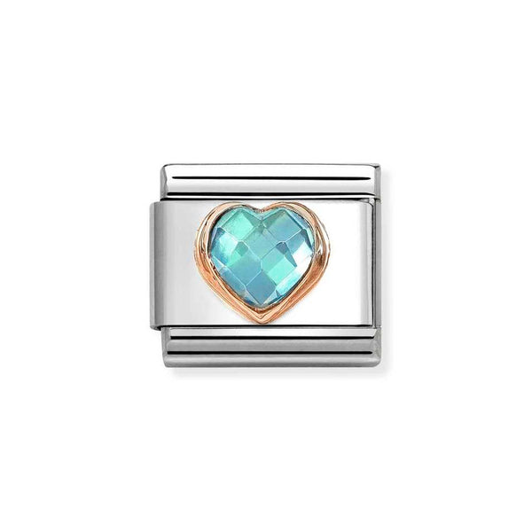 Nomination Classic Link Heart Cut Light Blue CZ Charm in Rose Gold