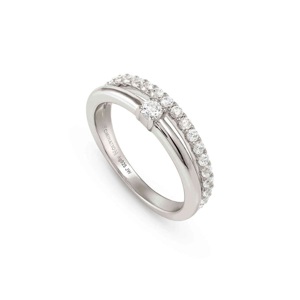 Sterling silver ring with white rhodium treated finish with Cubic Zirconia pavé