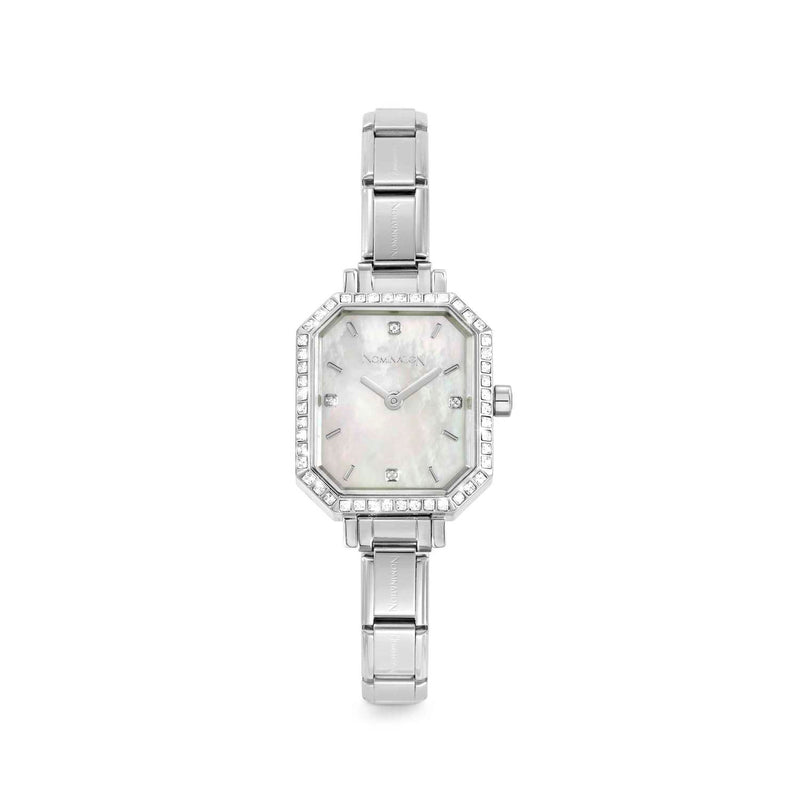 Nomination Paris Watch with Stones Rectangular Mother of Pearl in Steel