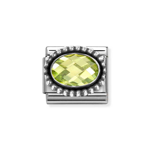 Nomination Classic Link Beaded Edge Faceted Light Green CZ Charm in Silver