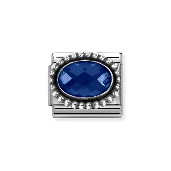 Nomination Classic Link Beaded Edge Faceted Blue CZ Charm in Silver