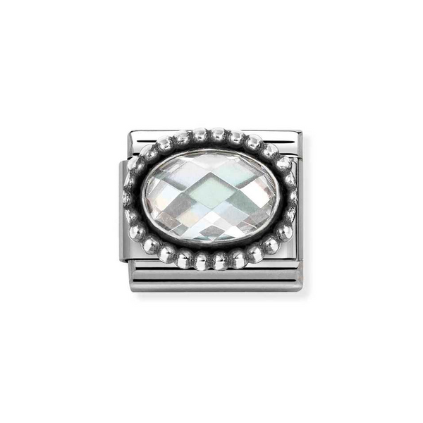 Nomination Classic Link Beaded Edge Faceted White CZ Charm in Silver