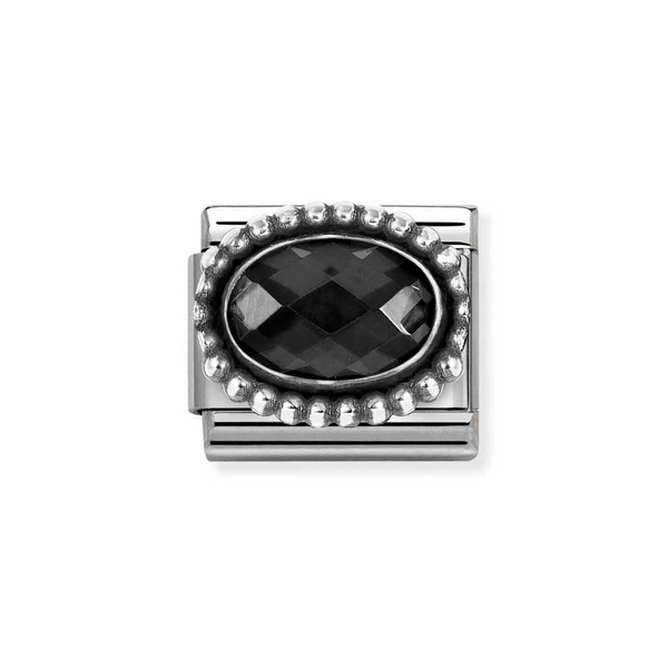 Nomination Classic Link Beaded Edge Faceted Black CZ Charm in Silver