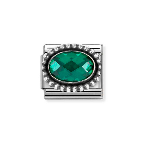 Nomination Classic Link Beaded Edge Faceted Emerald Green CZ Charm in Silver