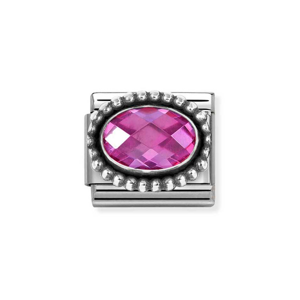 Nomination Classic Link Beaded Edge Faceted Fuchsia CZ Charm in Silver