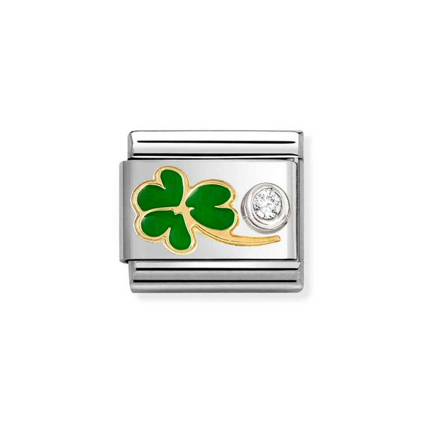 Nomination Classic Link Green Clover with CZ in Gold & Silver