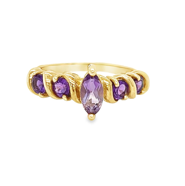 5 Stone Amethyst Ring 9ct Gold