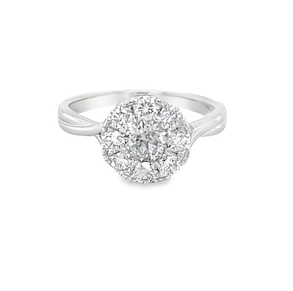 Diamond 9 Stone Round Cluster Ring Platinum