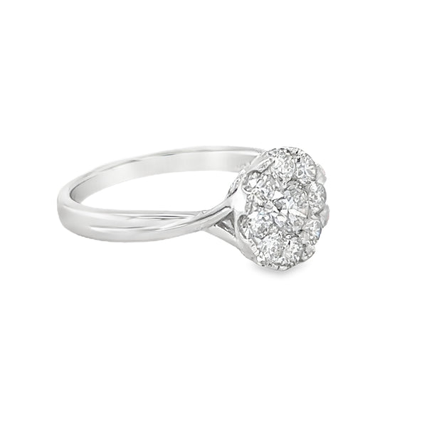 Diamond 9 Stone Round Cluster Ring Platinum side