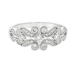 9ct White Gold Deco Style Scroll Ring