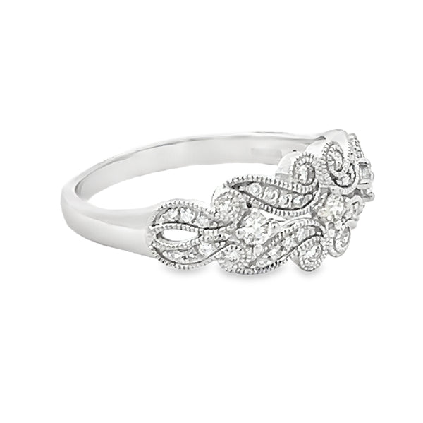 9ct White Gold Deco Style Scroll Ring side