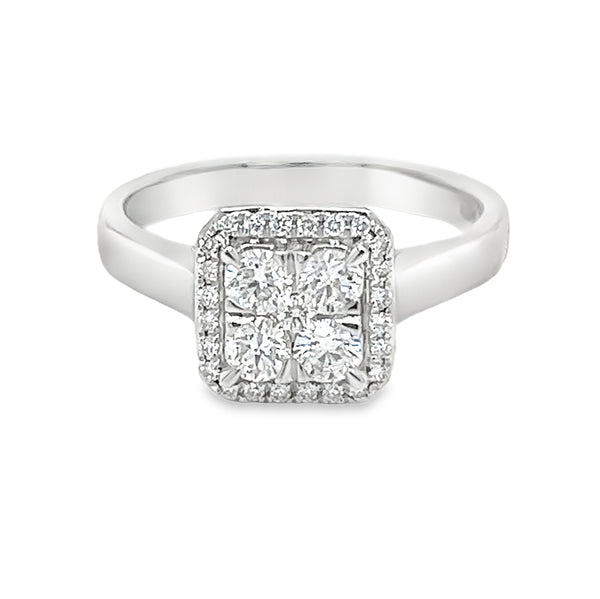 Diamond 29 Stone Square Halo Cluster Ring 0.50ct 9ct White Gold