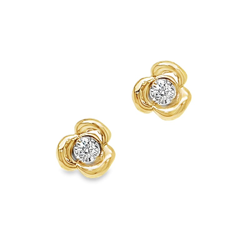 Diamond Flower Stud Earrings 9ct Gold