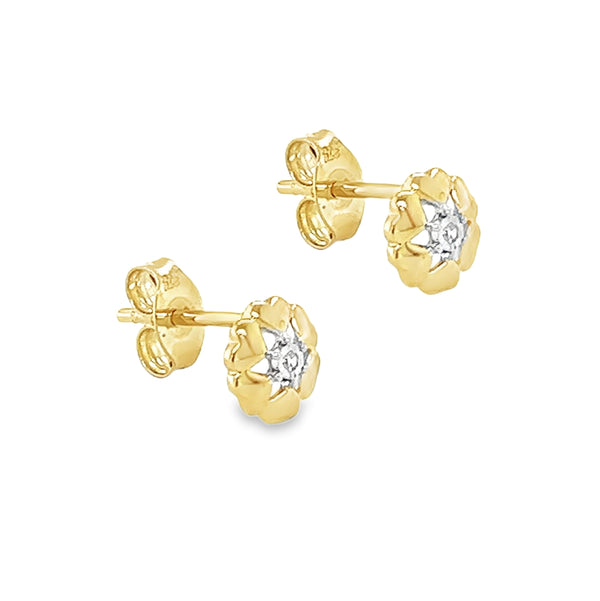 9ct Gold Illusion Set Diamond Stud Earrings side