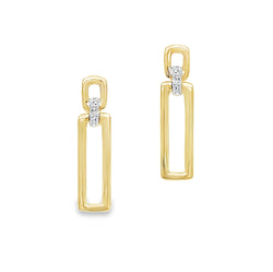 9ct Gold Rectangular Drop Diamond Earrings