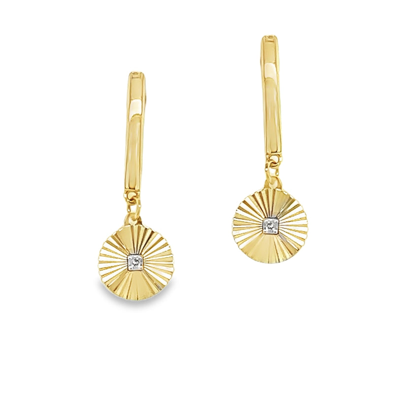 9ct Gold Faceted Disc Drop Diamond Earrings