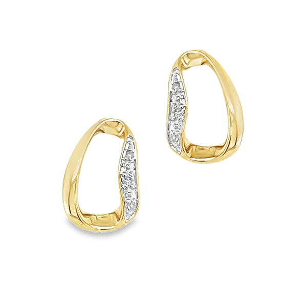 9ct Gold Pave Diamond Open Poly Earrings