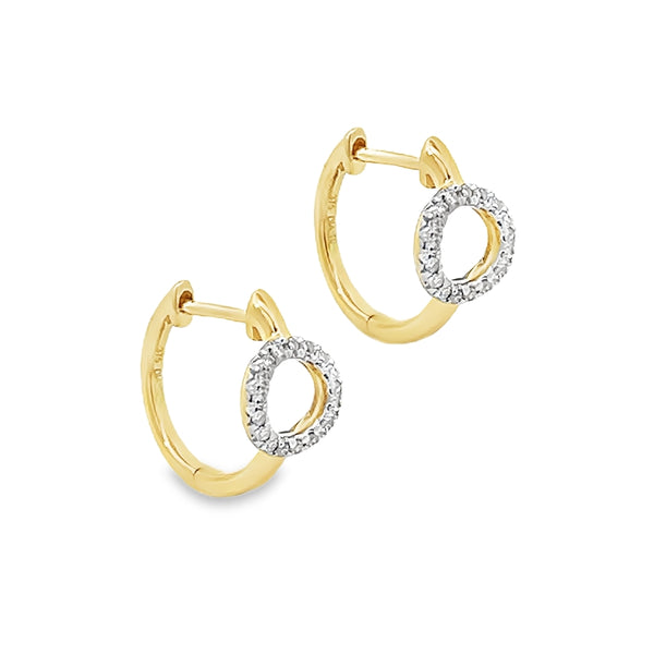 9ct Yellow Gold Open Circle Diamond Huggy Earrings