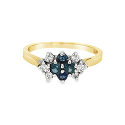 Sapphire & Diamond 10 Stone Cluster Ring 9ct Gold