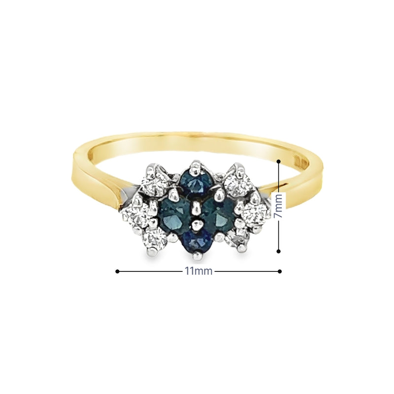 Sapphire & Diamond 10 Stone Cluster Ring 9ct Gold