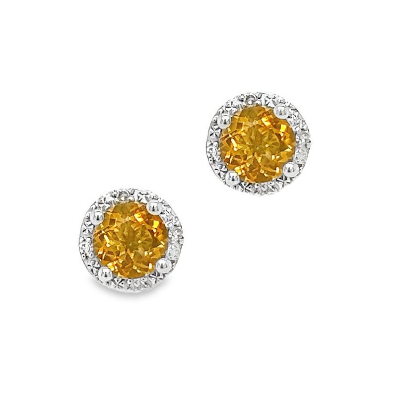 9ct White Gold Citrine & Diamond Stud Earrings