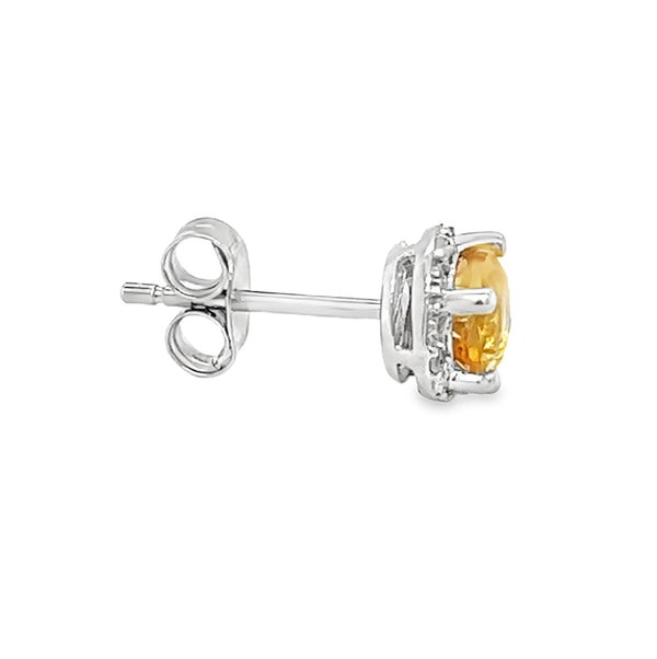 9ct White Gold Citrine & Diamond Stud Earrings profile