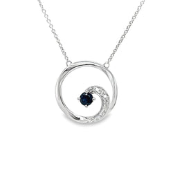 9ct White Gold Sapphire & Diamond Circle Necklace