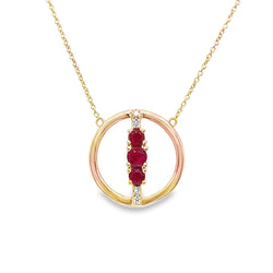 9ct Rose Gold Ruby & Diamond Circle Necklace