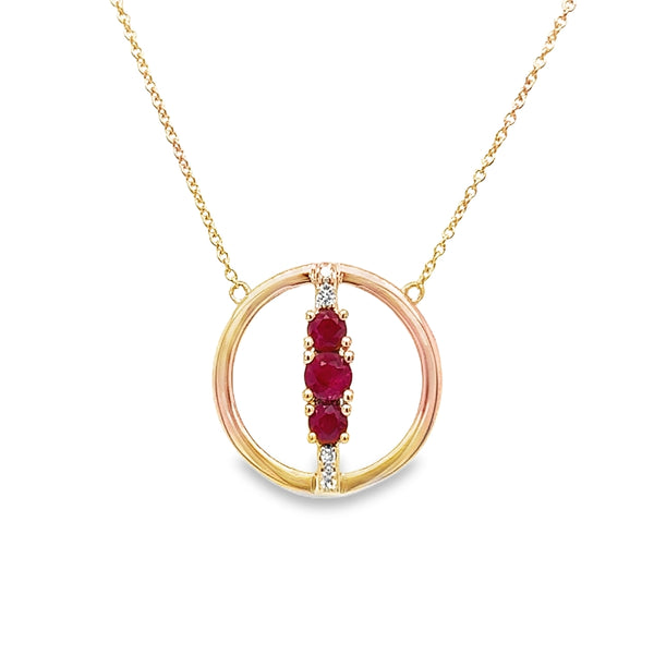 9ct Rose Gold Ruby & Diamond Circle Necklace