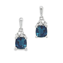 9ct White Gold London Blue Topaz & Diamond Drop Earrings