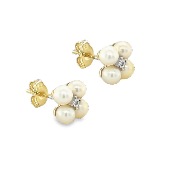 9ct Yellow Gold Fresh Water Pearl & Diamond Stud Earrings side