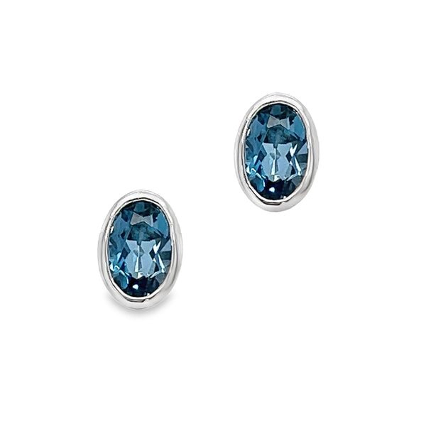 9ct White Gold London Blue Topaz Oval Earrings