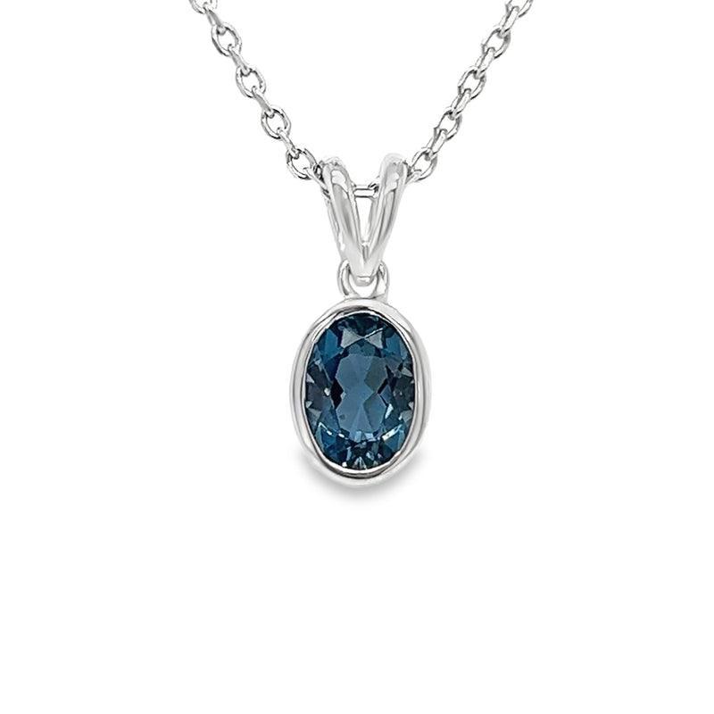 9ct White Gold London Blue Topaz Oval Pendant