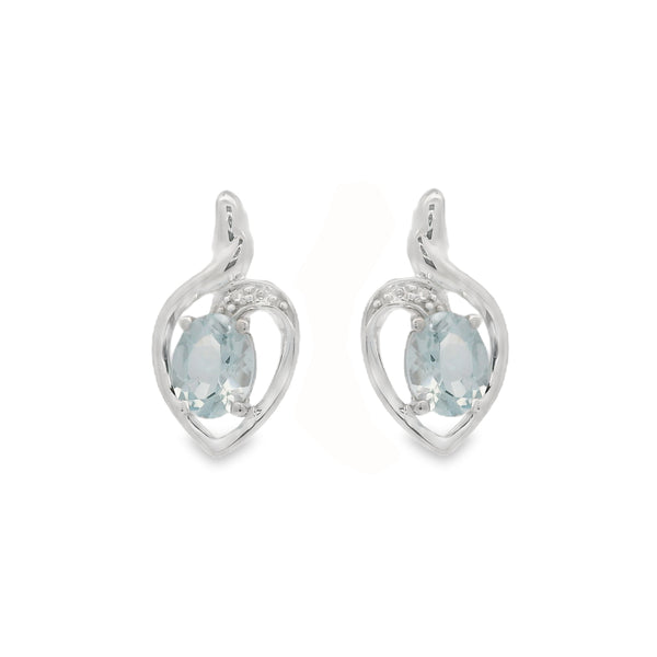 9ct Gold Aquamarine & Diamond Earrings